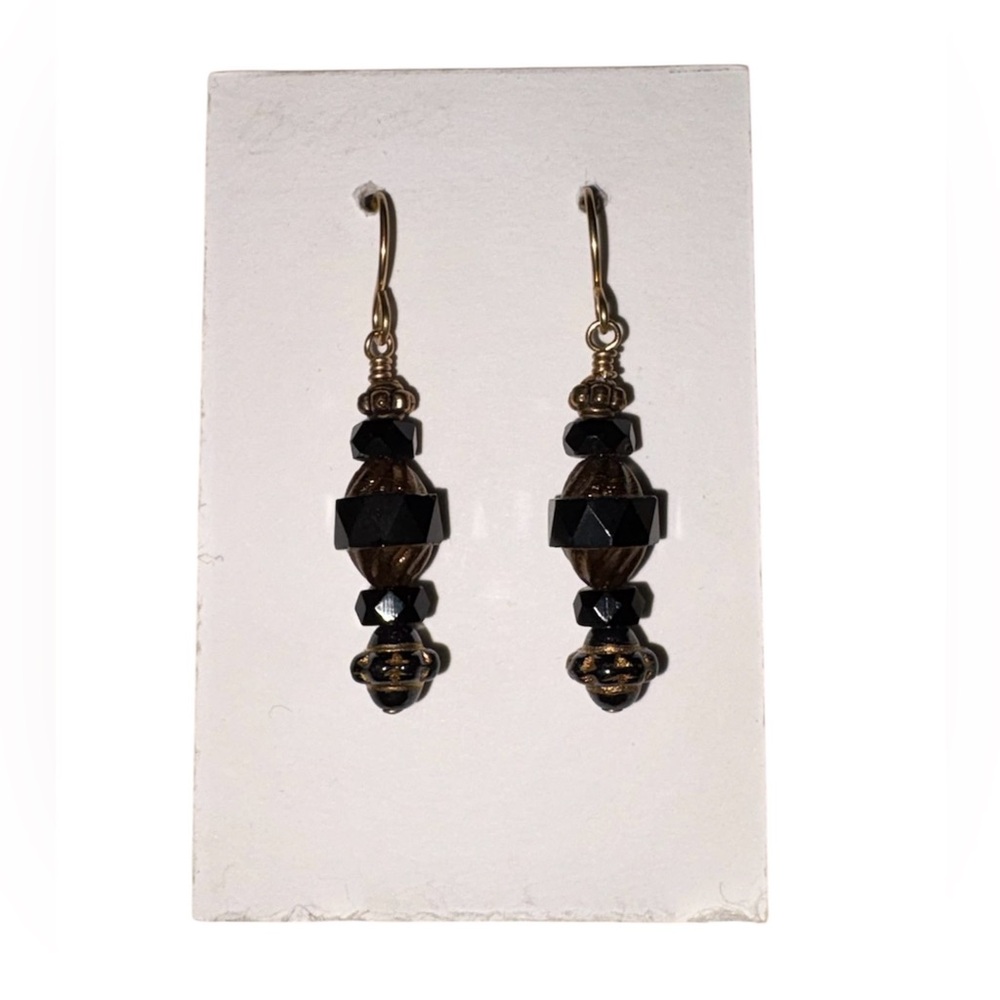 Handmade Black and Gold Beaded Earrings